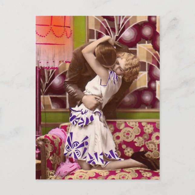 Postal romántica vintage de estilo art déco. (Anverso)