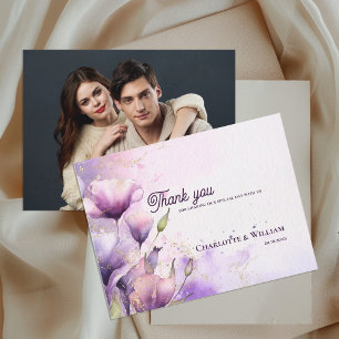 Postal Romántico Agradecimiento de Boda con Foto Floral P