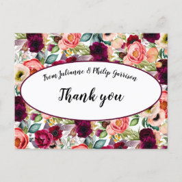 Postal Romántico Boda Floral Jardín Gracias