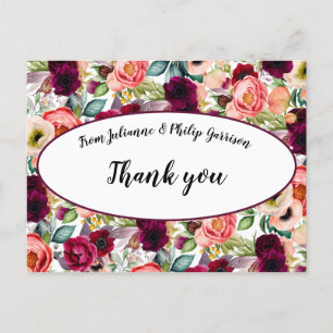 Postal Romántico Boda Floral Jardín Gracias