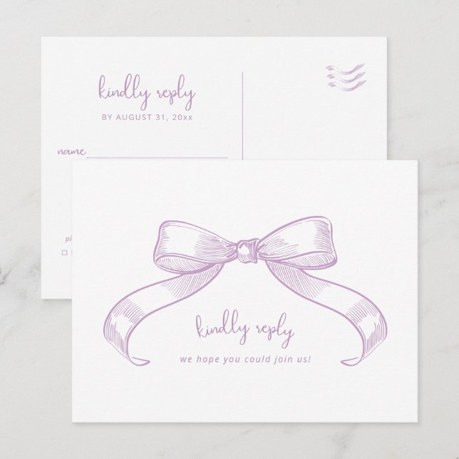 Postal Romántico Bow | Lilac Comal Choice Boda (Anverso / Reverso)