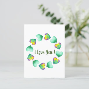 Postal Romántico Cute Acuarela Verde Día de San Valentín 