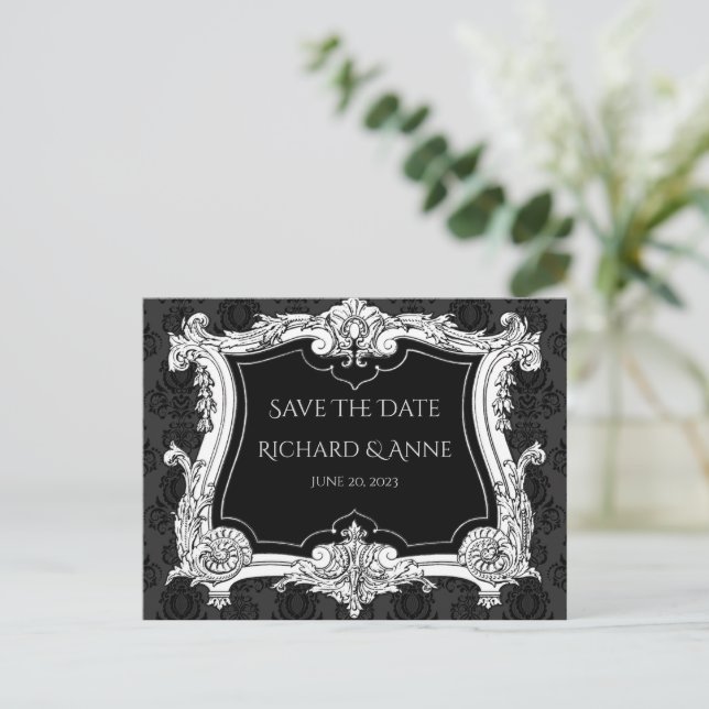 Postal Romántico, Elegante Marco Francés para Bodas (Anverso de pie)