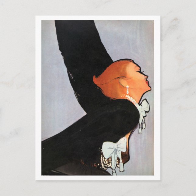 Postal Romántico, elegante, pelirrojo, mujer, cosecha (Anverso)