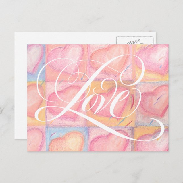 Postal Romántico elegante rosado Pastel Amor Corazón Lett (Anverso / Reverso)