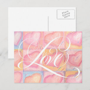 Postal Romántico elegante rosado Pastel Amor Corazón Lett