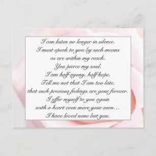 Postal Romántico floral rosa pálido cita de amor de Jane