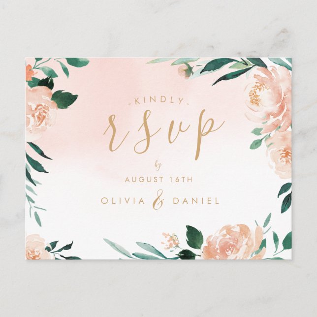 Postal Romántico jardín acuarela boda floral RSVP (Anverso)