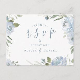 Postal Romántico jardín polvoriento boda floral azul RSVP