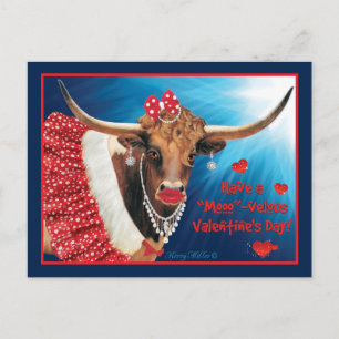 Postal Romántico Longhorn Cow Valentine