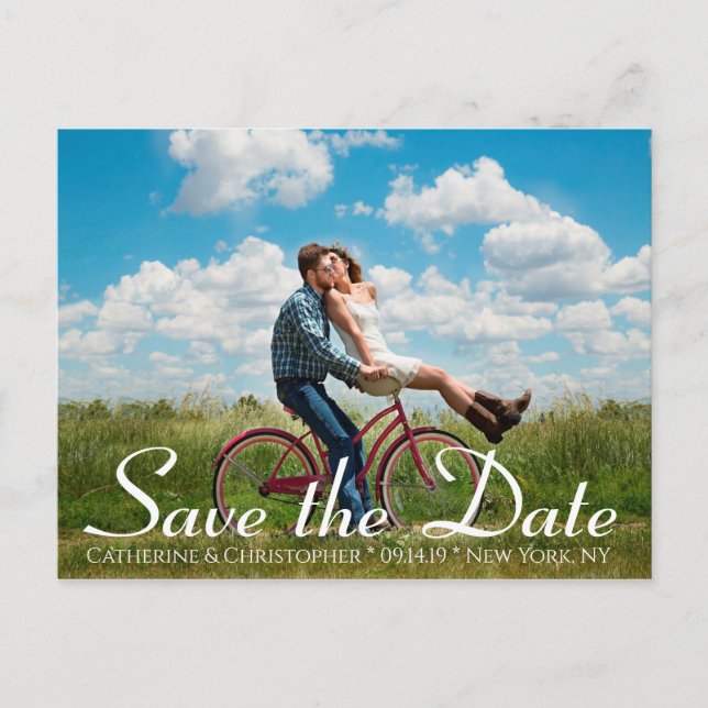 Postal Romántico moderno salva al Boda de fotos de fecha (Anverso)
