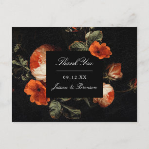 Postal Romántico oscuro flores rosas agradecimiento boda
