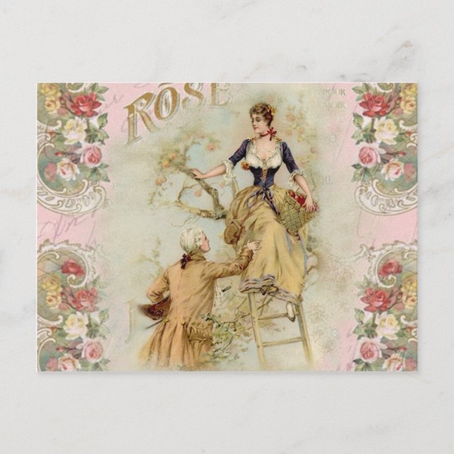 Postal Romántico París Amantes del shabbychic rosa (Anverso)