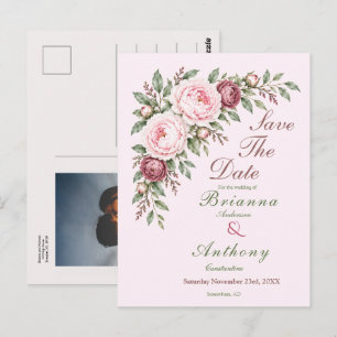 Postal Romántico rosa polvoriento peonía botánica boda