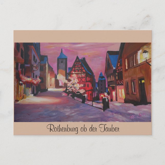 Postal Romántico Rothenburg Tauber Alemania en invierno (Anverso)