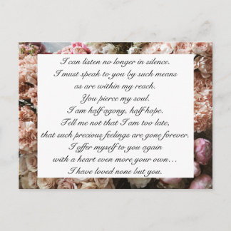 Postal Romántico Rubor Rosa Floral Cita de Amor de Jane A