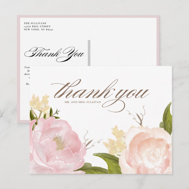 Postal Romántico Rubor Rosas de los Jardín Rosado Boda Gr (Anverso / Reverso)