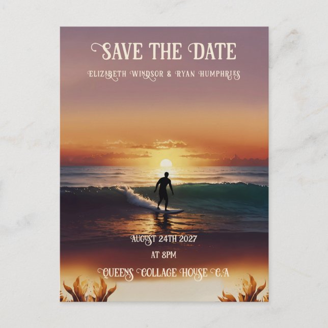 Postal Romántico Sunset Beach con elegancia tropical (Anverso)