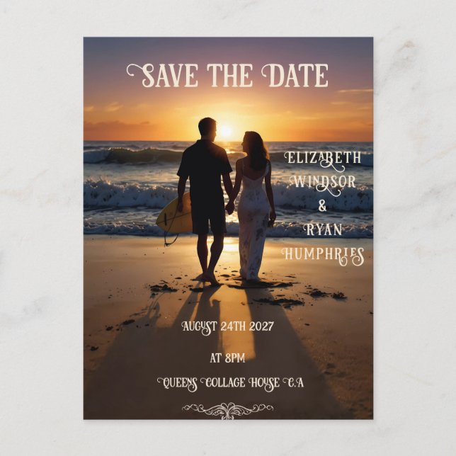 Postal Romántico Sunset Beach con elegancia tropical (Anverso)