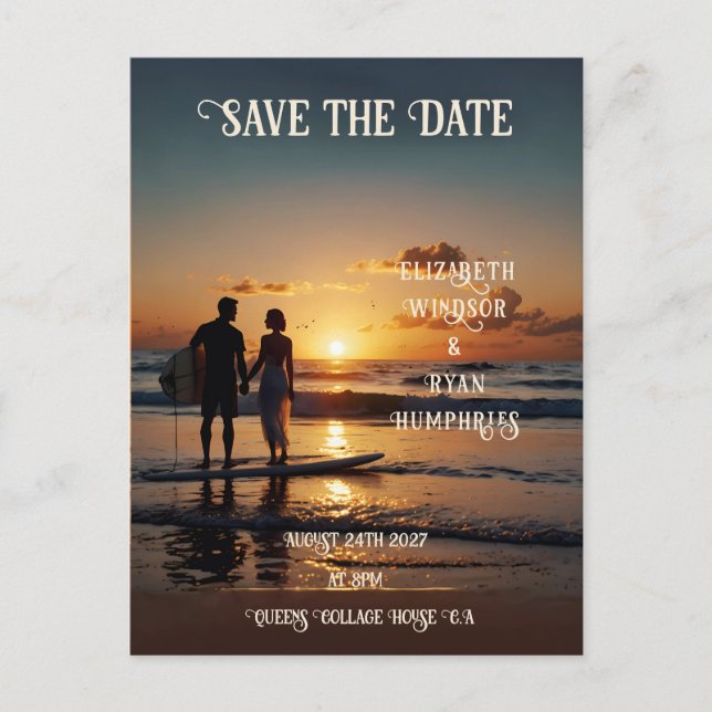 Postal Romántico Sunset Beach con elegancia tropical (Anverso)