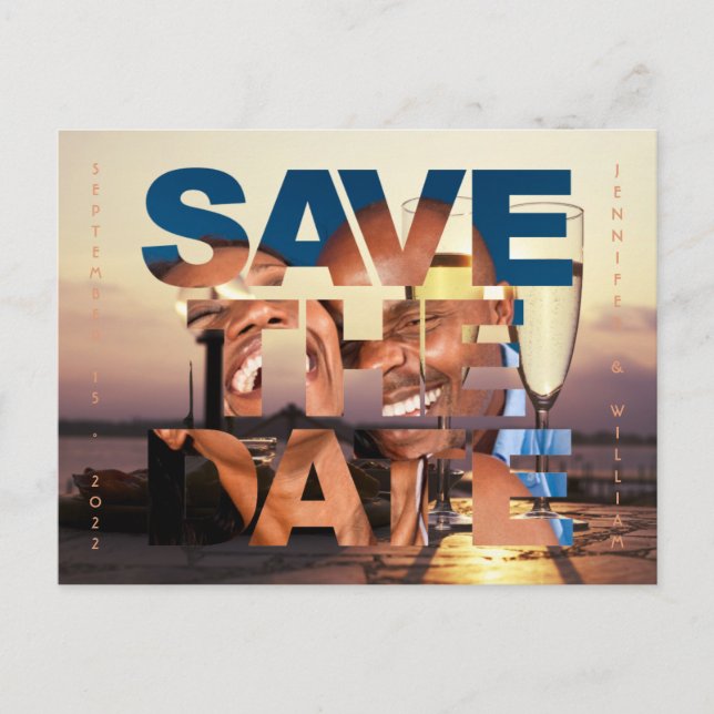 Postal Romántico Sunset Photo Wedding Salvar La Fecha (Anverso)