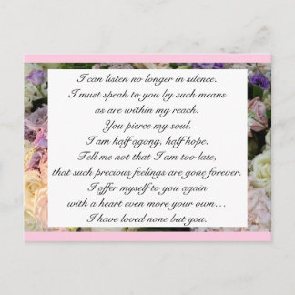 Postal Romántico tono rosa floral cita de amor de Jane Au
