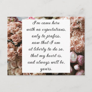 Postal Romántico tono rosa floral cita de amor de Jane Au