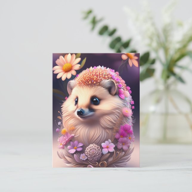 Postal Romantik Igel mit Blumen (Anverso de pie)