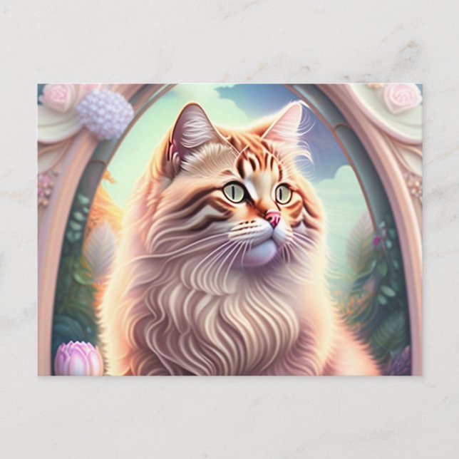 Postal Romantik Katze mit Blumen (Anverso)