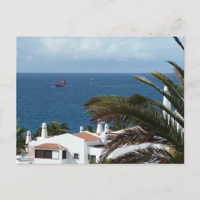 Postal Romantische Seelandschaft mit Palme (Anverso)