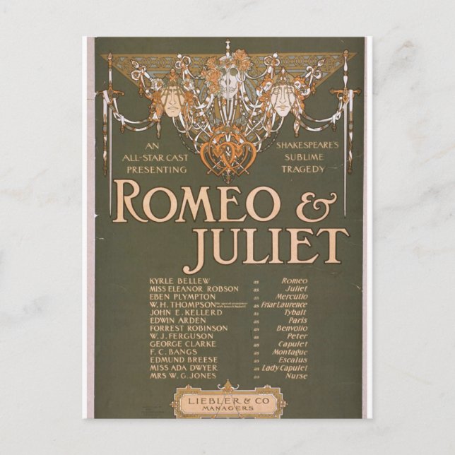 Postal Romeo y Julieta, teatro retro 'Liebler & Co' (Anverso)
