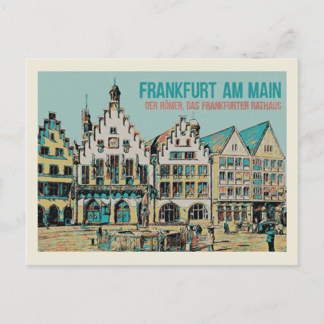 Postal Römer Frankfurt, ilustracion del ayuntamiento de I (Anverso)