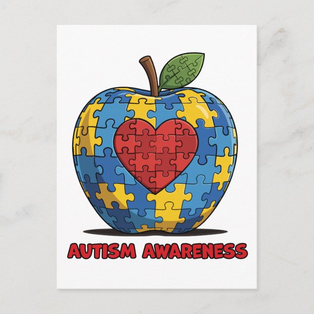 Postal Rompecabezas de manzana corazón de conciencia del  (Anverso)