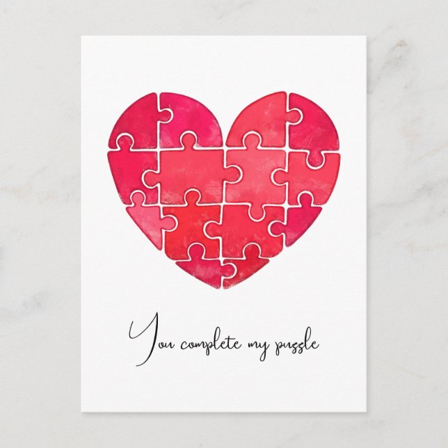 Postal Rompecabezas del amor resuelto, corazón de rompeca (Anverso)