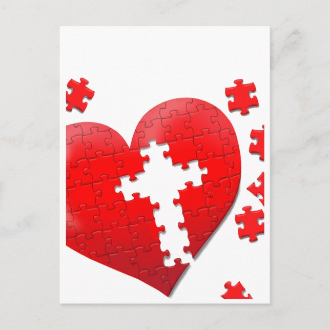 Postal Rompecabezas del corazón del amor cristiano (Anverso)
