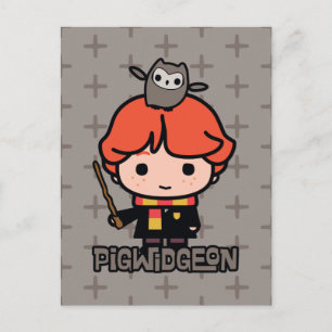 Postal Ron Weasley y Pigwidgeon de dibujos animados