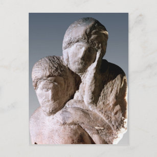 Postal Rondanini Pieta, detalle de las cabezas de Cristo