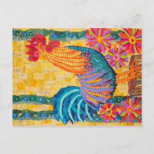 Postal Rooster en las flores