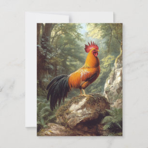 Postal Rooster en un paisaje de la jungla