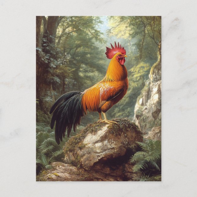Postal Rooster en un paisaje de la jungla (Anverso)