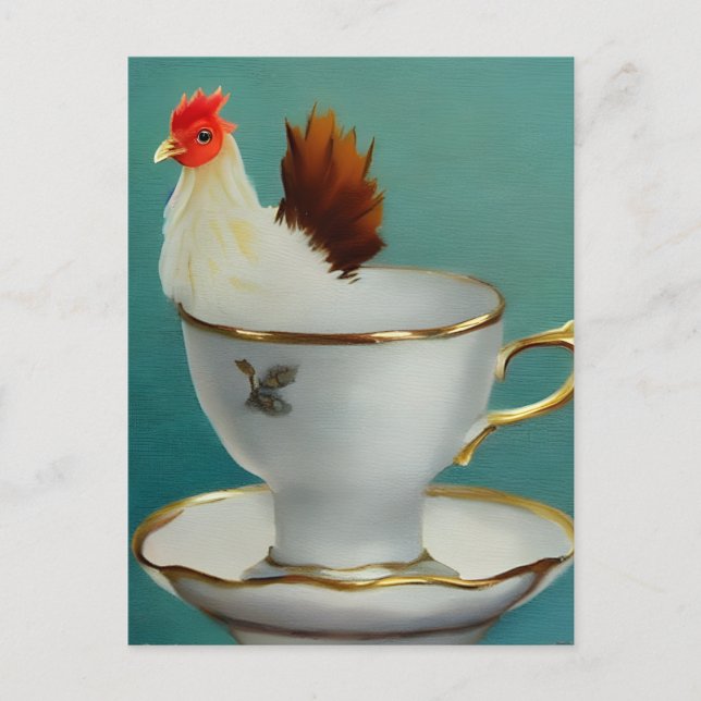 Postal Rooster en una taza de té (Anverso)