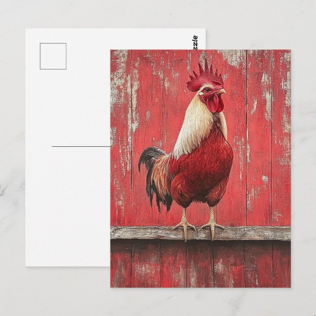 Postal Rooster Red Wood Barn Wall (Anverso / Reverso)