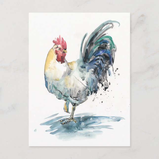Postal Rooster Splash - acuarela (Anverso)
