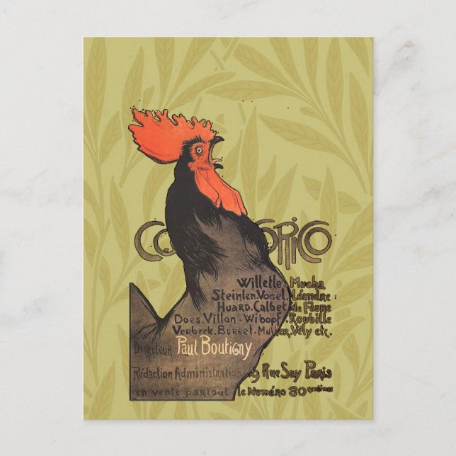Postal Rooster Steinlen Cocorico Arte francés (Anverso)