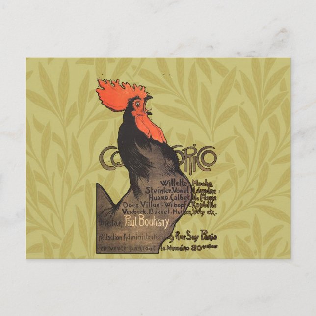 Postal Rooster Steinlen Cocorico Arte francés (Anverso)