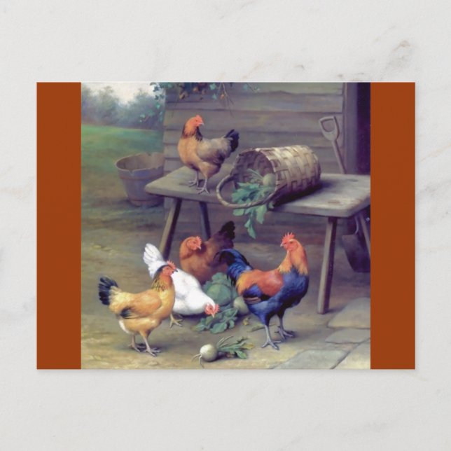 Postal Rooster Turnip Basket Hens (Anverso)