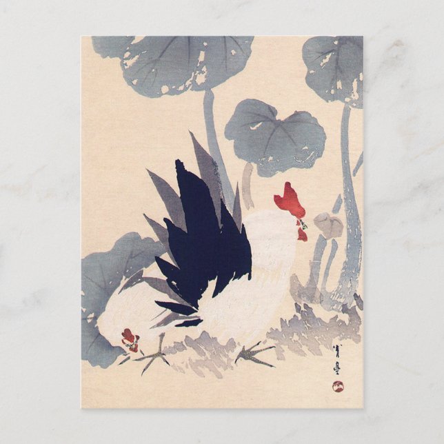 Postal Rooster y Hen, Watanabe Seitei (Anverso)