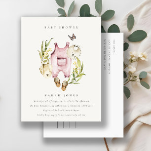 Postal Ropa de Chica de follaje rosa lindo Baby Shower