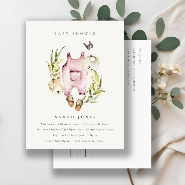 Postal Ropa de Chica de follaje rosa lindo Baby Shower (Subido por el creador)