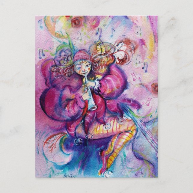 POSTAL ROPA DE COLOR ROSA MUSICAL (Anverso)